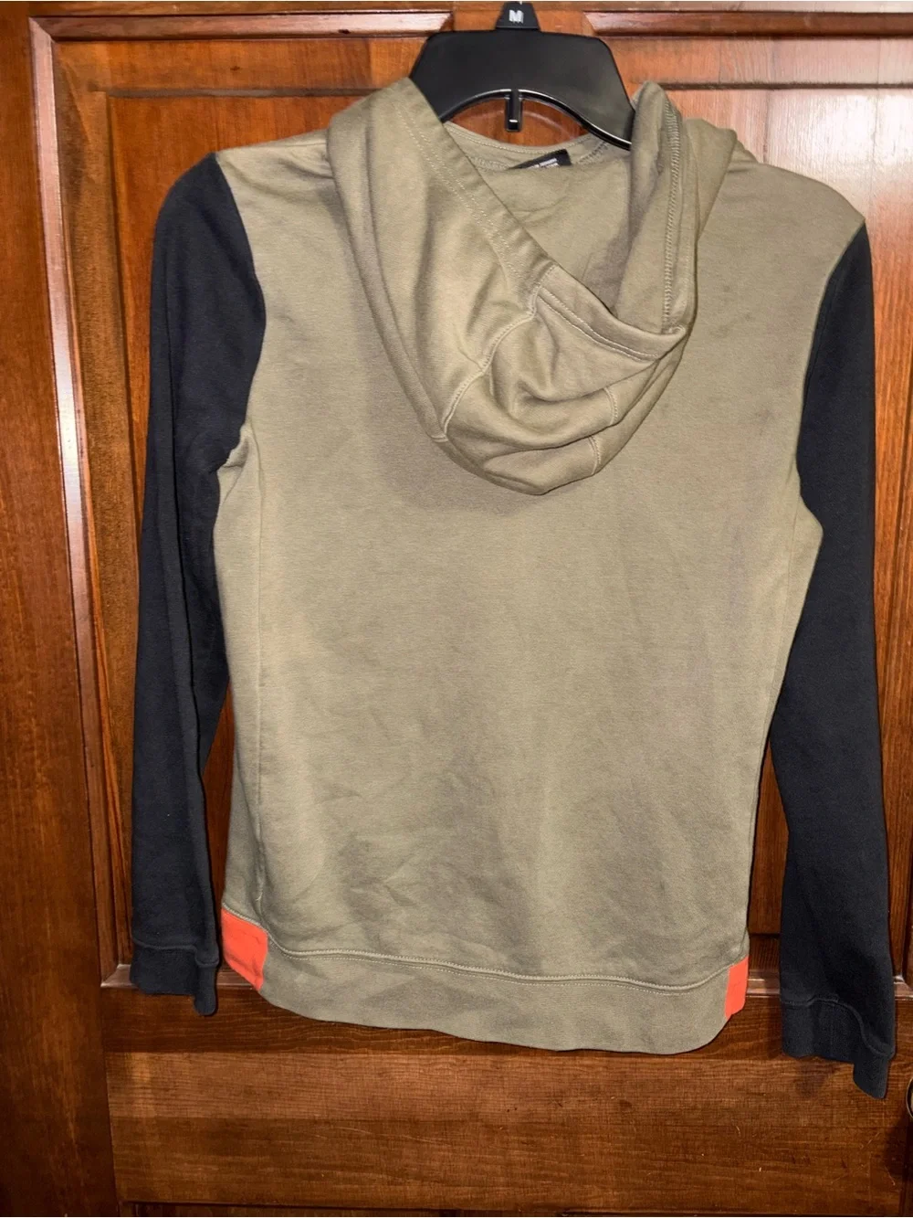 Kids Nike Olive Green & Black Hoodie with Bright Orange Logo